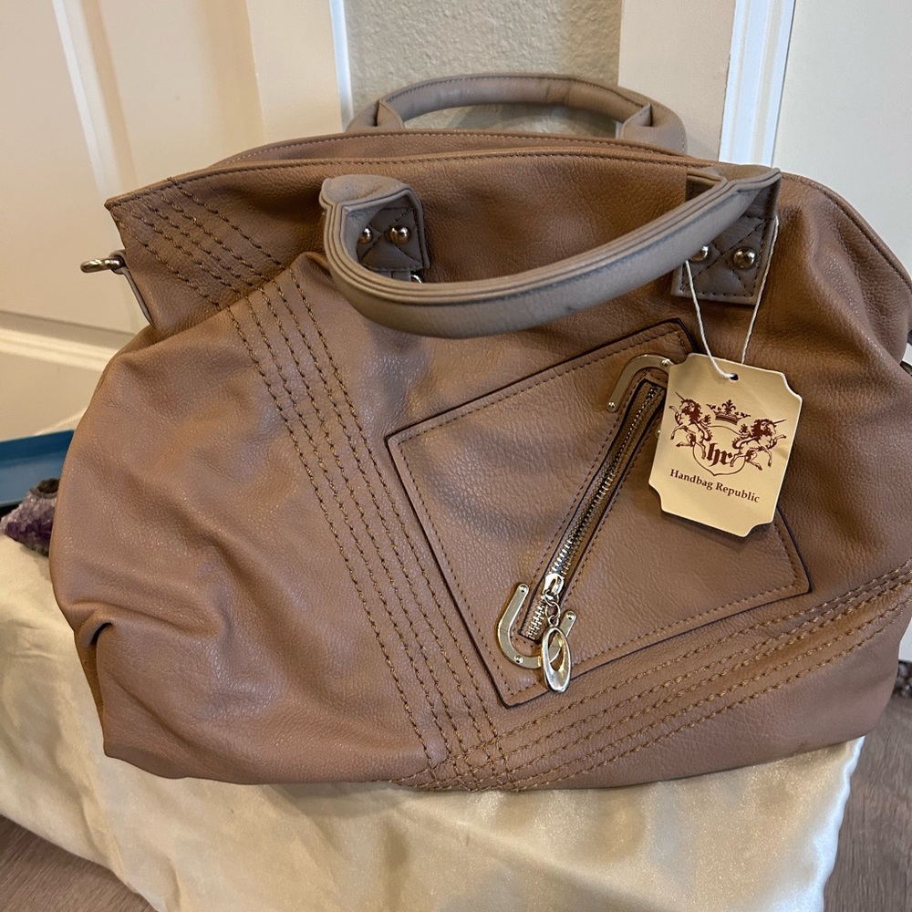 Handbag Republic Taupe Satchel Purse Faux Leather Gold Hardware
